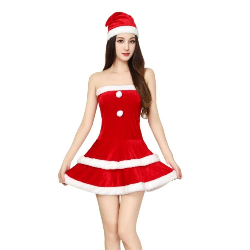 Weihnachtsmannmütze Cosplay Weihnachtsoutfit Goldener Samt Weihnachtsaufführungskostüm Nachtclub Bar