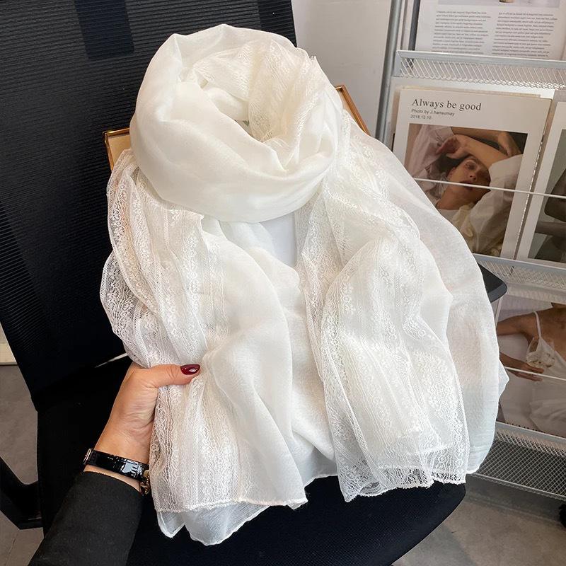 Korean Style Patchwork Lace Scarf - Women's Spring & Autumn Cotton Linen Shawl