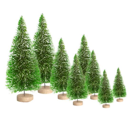 8Pcs Christmas Tree Ornaments Artificial Snowy Pine Tree Figurines Miniature Xmas Tree