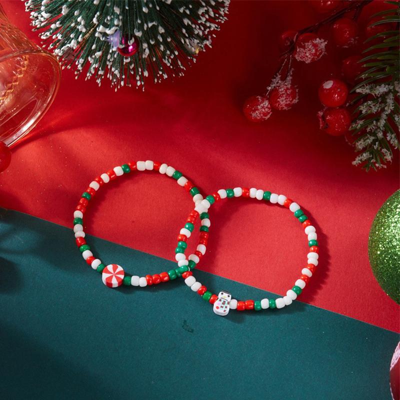 Christmas Colorful Beads Multi Element Bracelets For Women Santa Claus Snowflake Tree Bracelet Party Jewelry