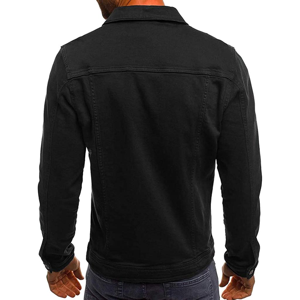Men's Slim Fit Casual Denim Jacket Solid Colour Denim Casual Lapel Long Sleeve