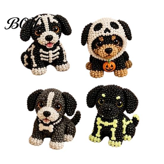 Creative Hobby Sets Halloween Dog Bead Art Set, DIY 4 Beaded Puppy Figurines, 3D Craft Kit for Kids Adults Teens, Holiday Decoration Handmade