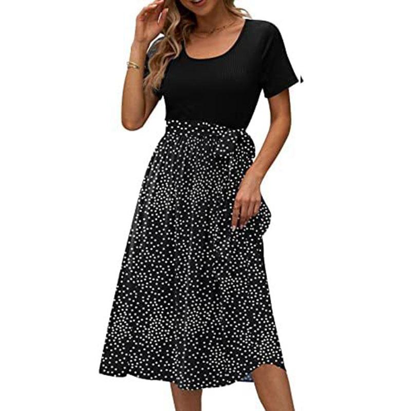 

Летнее женское платье с круглым вырезом и шнуровкой с принтом и короткими рукавами, повседневные платья M