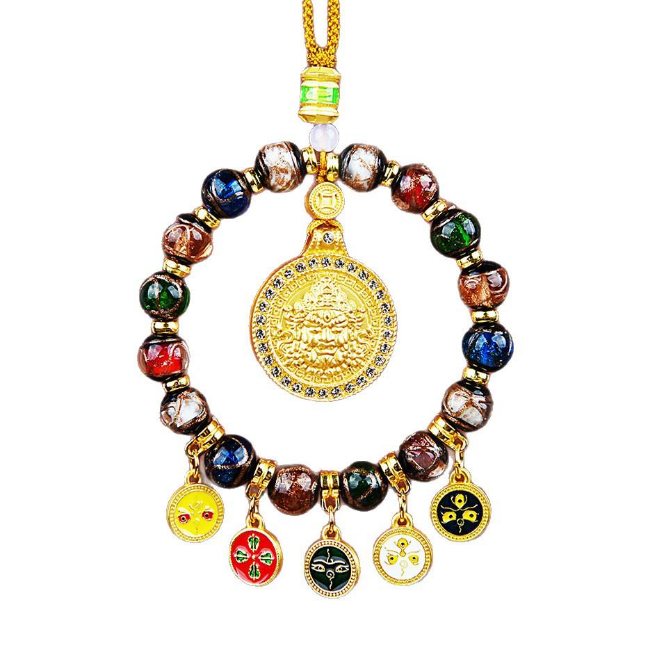 2026 Yellow Jambhala Tibetan-Style Glazed Abacus Car Ornament - Wealth God Decoration