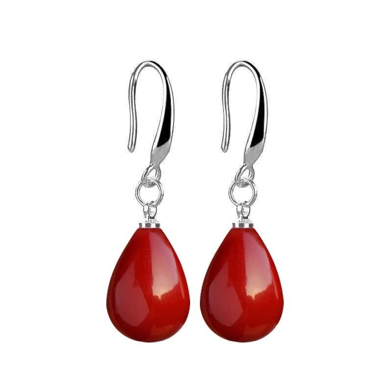 New Red Pearl Pendant Earrings Imitation Pearl Long Earrings Transparent Crystal Opal Earrings, Is A Romantic Gift for Women