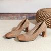 Fashion Square Toe High Heels Women's 2025 New Brown Temperament Light Mouth Color Block Commuter Versatile Block Heel Single Shoes