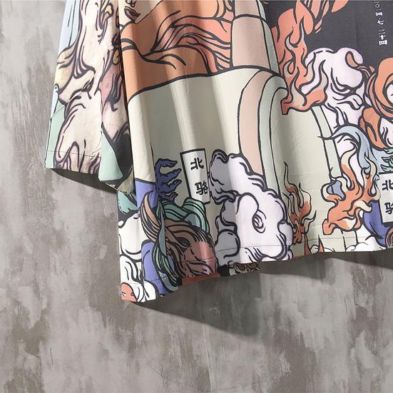 Pánská košile v čínském stylu Potisk 3/4 rukáv Uvolněný střih Streetwear Japonský límeček s volným stojáčkem Kimono Top pánské oblečení