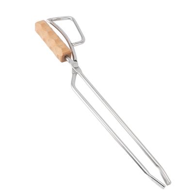 Kaminzange aus Edelstahl mit Holzgriff, multifunktionale lange Brennholzzange für Feuerstelle