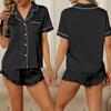 Summer Pajama Set Made of Silky Satin Fabric, Classic V-neck and Short Sleeve Design, Smooth and Elegant To Wear.