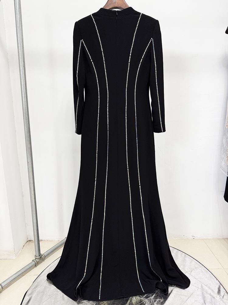 Elegant Rhinestone Long Sleeve Evening Gown