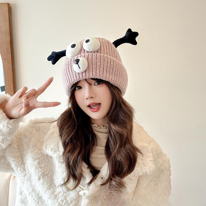Cute Hat for Women In Autumn and Winter Plush New Korean Knitted Hat Versatile Warm Ear Protection Thickened Fashionable Wool Hat