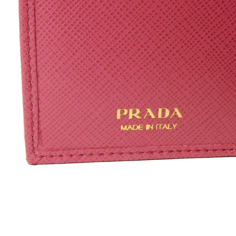 Used 11569 Saffiano Compact Wallet 1MH025 QWA F0505 7942 Pink Trifold Unused Logo Metal Peony Women's from Japan