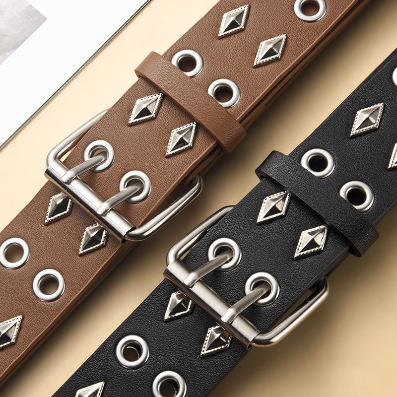 Unisex Punk Rivet Waist Belt For Jeans, Casual And Streetwear Style Adjustable Pu Leather Belt For Men Women
