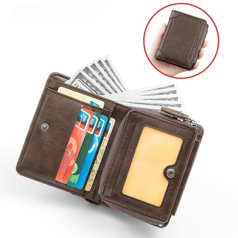 Retro Casual Herren Geldbörse Kurz Reißverschluss Mehrere Kartenfächer Münzgeldbörse Multifunktions-Kartenhalter Geldbörse Herren