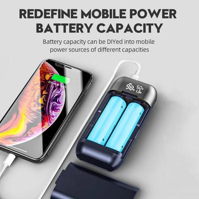 Boîtier Chargeur de Batterie 18650 DIY Boîte Power Bank Portable QC3.0 PD 18W Boîtier de Charge Rapide pour Batteries Lithium 18650 21700 20700