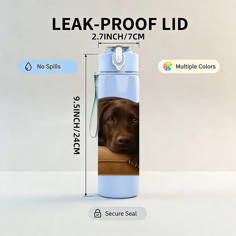 1 PZ Cane Marrone Scuro Sdraiato 750ml Plastica Colorata Borraccia Sportiva Tappo a Flip con Cannuccia Antigoccia Adatta per Sport Ufficio Uso Domestico