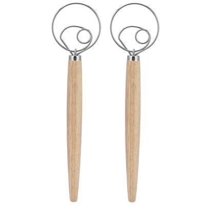 2 Stuks Roestvrij Staal Deegmixer Blender Handmatige Eierklopper met Eiken Handvat Keukenaccessoire