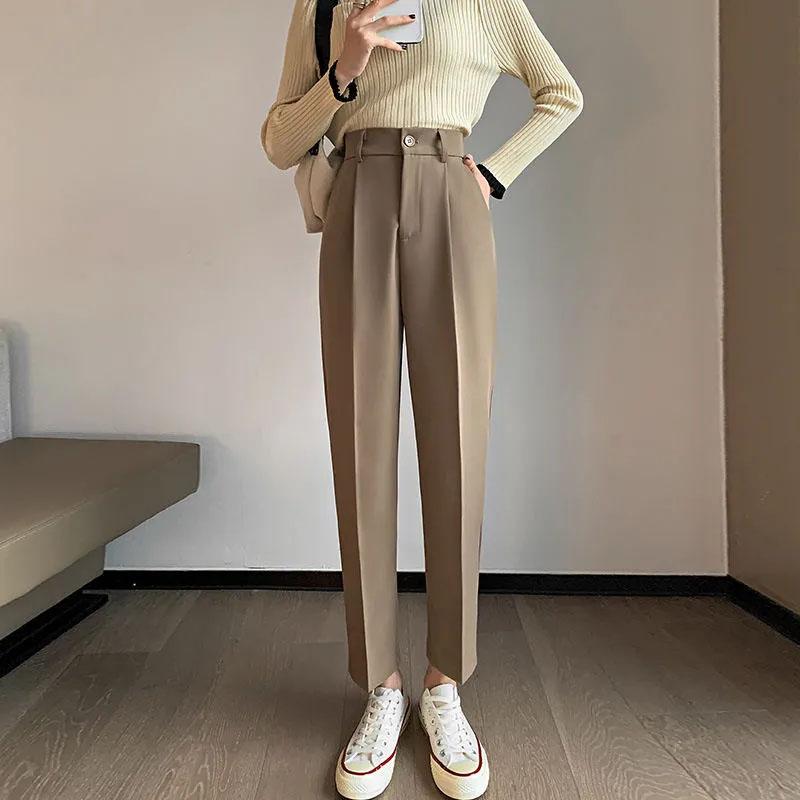 Dame Mote Rette Dressbukser Høy midje Kontorklær Elegant Formell Blyantbukse Damer Koreansk Allsidig Baggy Bukse