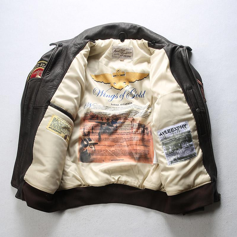 Pilot Jacket Men Warm Real Removable Fur Collar Genuine Cow Leather Coat Vintage Bomber Jacket