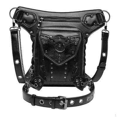 Gothic Steampunk Gürteltasche, Bein mit abnehmbarem Riemen Oberschenkel Hüftgürtel Packs Damen PU Leder Fanny