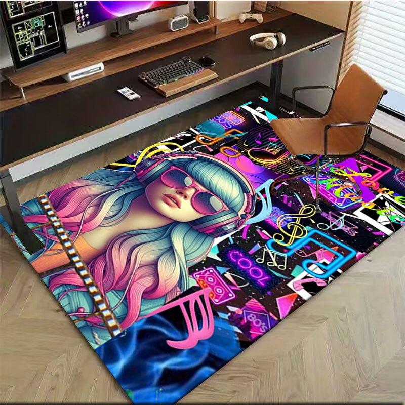 "Neon Retro Music Festival Headphones Women's Fashionable Sunglasses"Office Mat Home Decor Office Desk Chair Carpet for office ph144