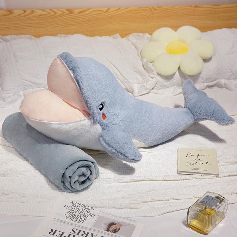 Two-in-One Cute Whale Throw Pillow & Blanket for Home Decor