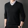 Suéter de otoño e invierno para hombre, cuello en V, tejido de color sólido, elástico, largo medio, estilo formal de negocios