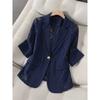Women's Notched Lapel 3/4 Sleeve Lace Patchwork Blazer Regular Fit Elegant Office Jacket