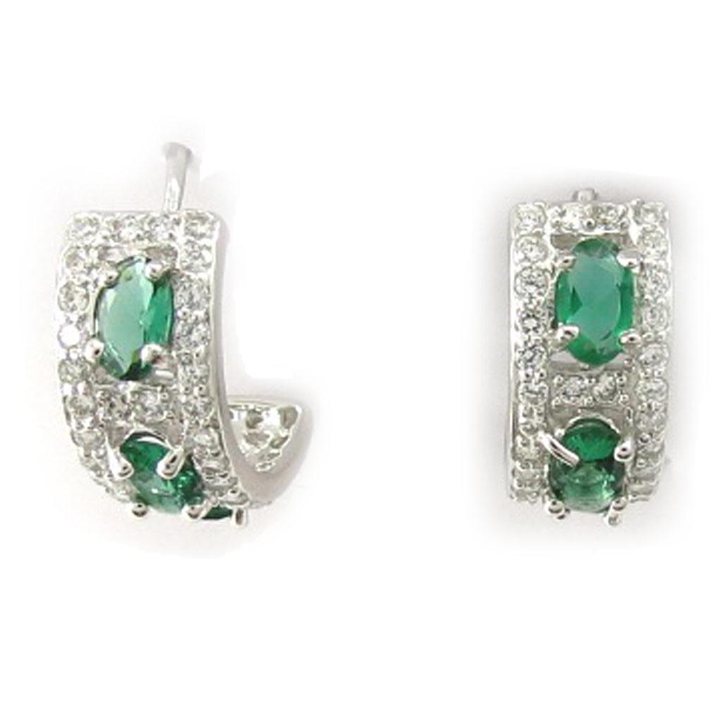 Les Trésors De Lily [K6682] - Demi créoles Argent 'Celestina' vert blanc argenté (rhodié) - 15x6 mm