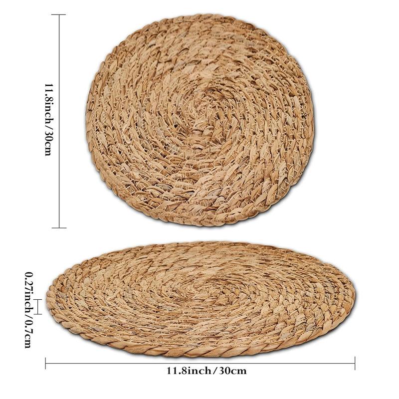 1pcs Home Hand-woven Placemat Japanese Pastoral Tea Cup Heat Insulation Pad Dining Table Tea Table Straw Round Bowl Pad L&Round