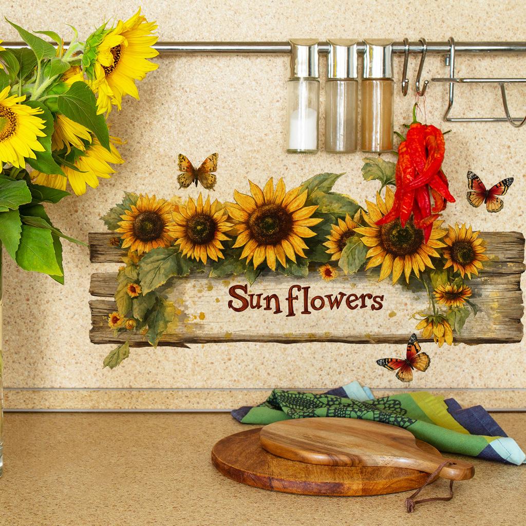 1PCS Removable Sunflower Wall Sticker Kitchen Waterproof Decals Wall Stickers For Kids Room Living Room Bedroom Home Decoration
