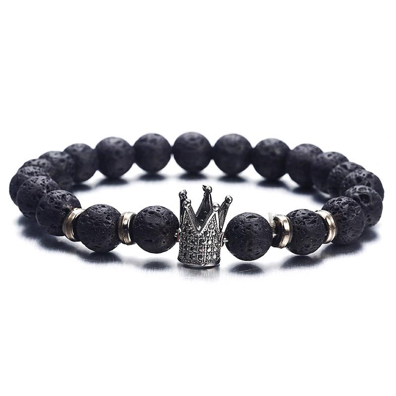 Couple Distance Black Lava Beads Handmade Bracelets Charm Crown Men's Natural Stone Bracelet Women Yoga Jewelry Gift