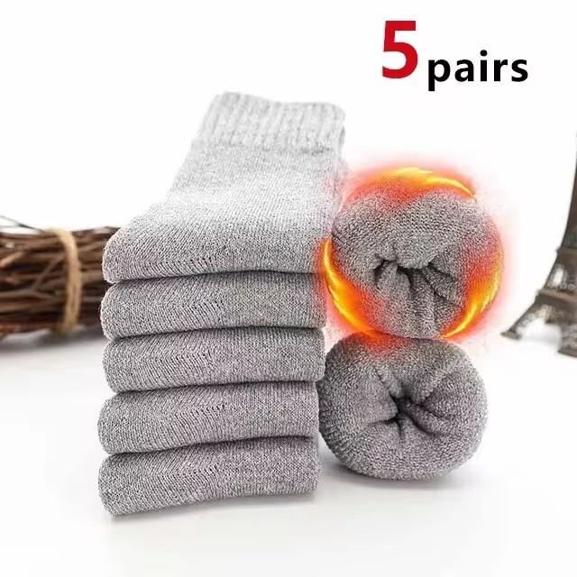 5 Paia Calzini Caldi Spessi in Spugna Autunno Inverno Harajuku Uomo Donna Calzini Termici Cotone Colore Unito Casual Calzini in Lana Regali