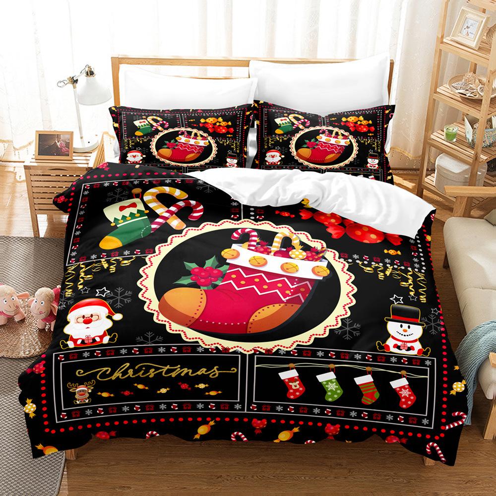 3D Digital Printing Three-Piece Set, Santa Claus 3D Printing Bedding Set