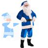 Santa Blue Costume Men Women Christmas Clothes Makeup Beard Party Prop Outfit
