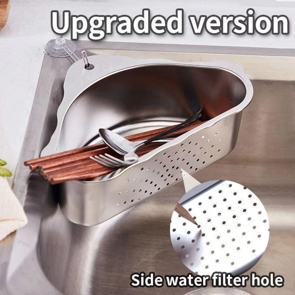 Stainless Steel Portable Strainer Mesh Colander Drainage Basket Triangle Sink Shelf  Household