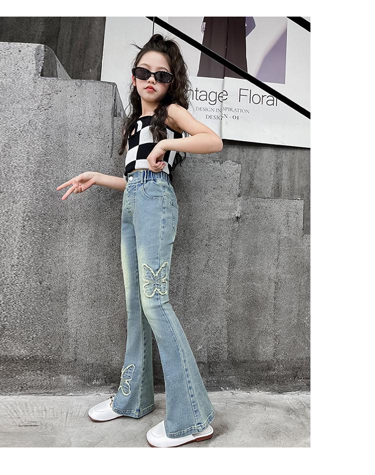 Girls' Denim Flare Pants - 2025 Spring/Autumn Casual Jeans for Big Kids