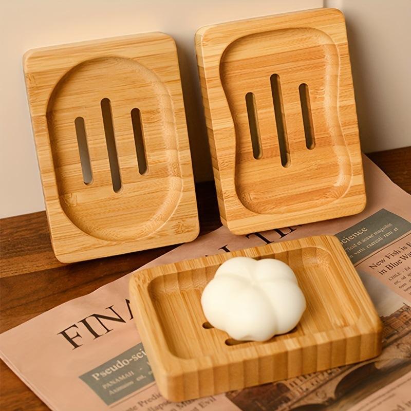 1Pcs Natural Bamboo Soap Dish With Self Draining Slots Durable For Bathroom Kitchen Shower Sink