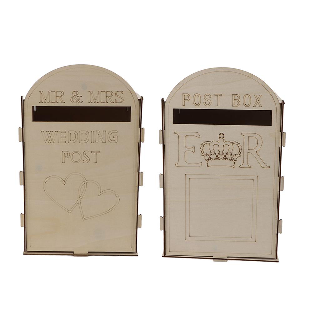 Wooden Wedding Mailbox with Lock Key Plywood Handcrafted Exquisite Vintage Wedding Post Box for Rece