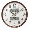 RHYTHM Radio-Controlled Analog Wall Clock with Continuous Second Hand, Temperature, Humidity, and Calendar, Brown, 35x5.3cm, 8FYA03SR06