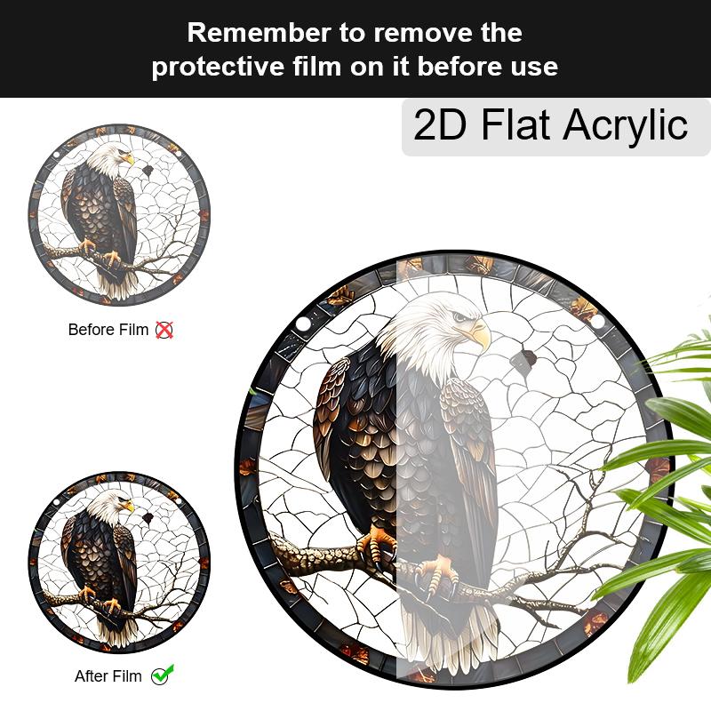Acrylic Bald Eagle on Branch Suncatcher, Stained Glass Effect Window Hanging Ornament for Bird & Wildlife Lover Gifts