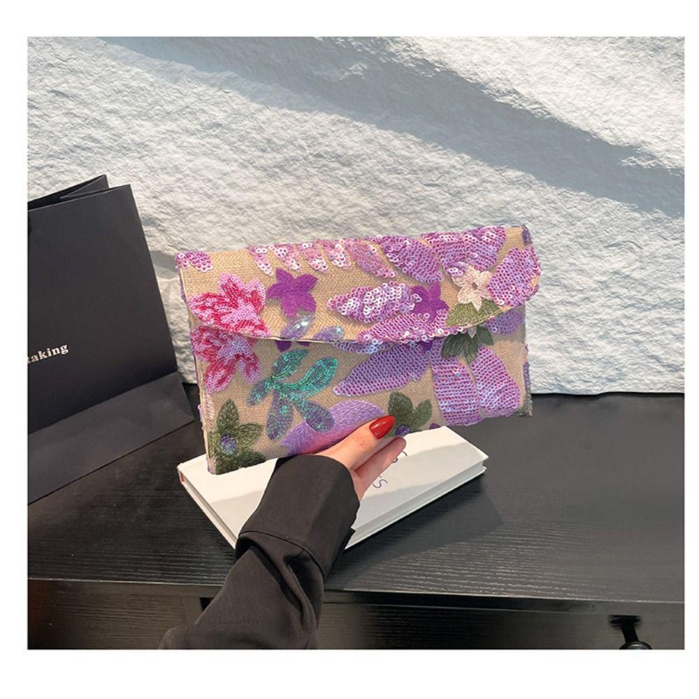 Stylish Sequin Evening Clutch Bags Beaded Elegant Floral Embroidery Bags Glitter Exquisite Party Purses Formal Gatherings