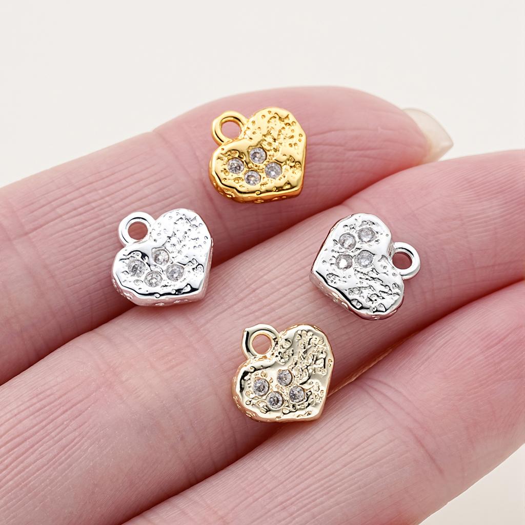 2Piece 14/18K Gold Color Plated Copper Heart Shape Pendants with Zircon for DIY Bracelet Necklace Jewelry Making Accessories