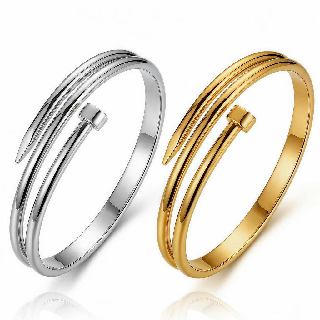 Elegante Bracciale in Acciaio Titanio Placcato Oro per Donna - Raffinato Design Europeo e Americano