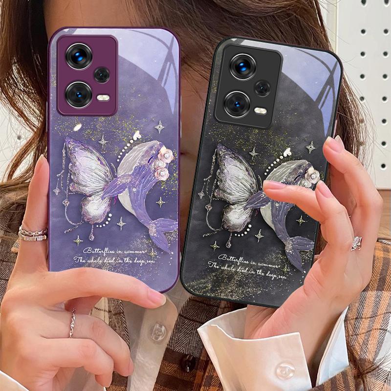 Dreamy Butterfly Colors For Xiaomi 14 Ultra 13 Lite Redmi Note 13 11 Pro 12 Plus Poco X6 3 Pro F4 6 GT Tempered Glass Phone Case