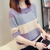 Dzianinowe t-shirty O-neck Wiosna Jesień Patchwork Swetry z długim rękawem Casual Hollow Out Swetry w paski Rozrywka Koreańskie swetry