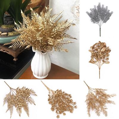 Artificial Plant Gold Silver Leaves Christmas Wedding Decorative Fake Flower Floral DIY Accessories