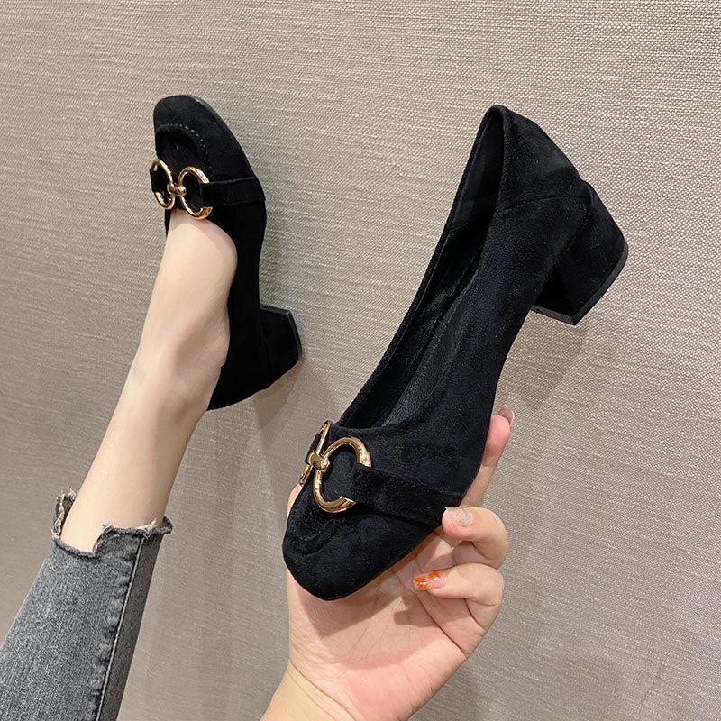 

2025 Весна Осень Обувь Женские Каблуки Модный Бренд Элегантные Дамские Средний Каблук 4 см Черный Синий Плюс Размер 42 39 чёрный