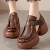 Fashion Retro Genuine Leather Thick Sole Platform Shoes Women 2024 Summer New Waterproof Comfort Round Toe Handmade Sandals