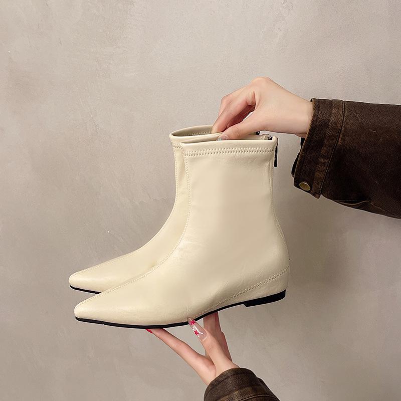 Korean Version of Pointed Short Tube Thin Boots Women's Boots Autumn and Winter New Models with Skirts French Thin Short Boots and Bare Boots